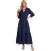 image:imageLYANER Womens Henley V Neck Button 34 Sleeve Ruched Tiered Flowy A Line Casual Long DressNavy Blue