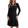 image:imageLYANER Womens Lapel Collar Long Sleeve Flare A Line Keyhole Casual Party Mini DressBlack