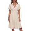 image:imageLYANER Womens Lapel Tie Knot Wrap V Neck Short Sleeve Ruched A Line Casual Midi DressesBeige