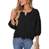 image:imageLYANER Womens Notched V Neck Puff Half Sleeve Button Down Loose Casual Blouse Top ShirtBlack