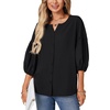 image:imageLYANER Womens Notched V Neck Puff Half Sleeve Button Down Loose Casual Blouse Top ShirtBlack