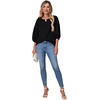 image:imageLYANER Womens Notched V Neck Puff Half Sleeve Button Down Loose Casual Blouse Top ShirtBlack