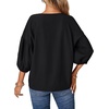 image:imageLYANER Womens Notched V Neck Puff Half Sleeve Button Down Loose Casual Blouse Top ShirtBlack
