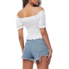 image:imageLYANER Womens Off Shoulder Shirred Short Sleeve Crop Blouse Tee TopWhite