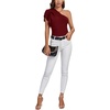 image:imageLYANER Womens One Shoulder Ruched Ruffle Short Sleeve Summer Elegant Blouse Shirt TopWine Red