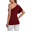 image:imageLYANER Womens One Shoulder Ruched Ruffle Short Sleeve Summer Elegant Blouse Shirt TopWine Red