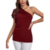 image:imageLYANER Womens One Shoulder Ruched Ruffle Short Sleeve Summer Elegant Blouse Shirt TopWine Red