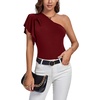 image:imageLYANER Womens One Shoulder Ruched Ruffle Short Sleeve Summer Elegant Blouse Shirt TopWine Red
