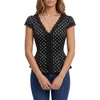 image:imageLYANER Womens Polka Dots Lace Trim Button V Neck Tie Back Short Sleeve Dressy Casual Blouse Tops Black Small
