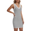 image:imageLYANER Womens Ribbed Knit Striped V Neck Sleeveless Bodycon Casual Beach Mini DressWhite