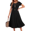image:imageLYANER Womens Round Neck Short Sleeve Pleated Flowy A Line Casual Midi DressesBlack