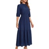 image:imageLYANER Womens Ruched Ruffle Crewneck Half Sleeve Flowy A Line Wedding Guest Long DressDark Blue