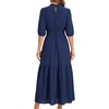 image:imageLYANER Womens Ruched Ruffle Crewneck Half Sleeve Flowy A Line Wedding Guest Long DressDark Blue
