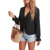 image:imageLYANER Womens Ruffle V Neck Tie Front Long Sleeve Loose Fit Y2k Blouse Top ShirtsBlack