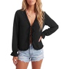 image:imageLYANER Womens Ruffle V Neck Tie Front Long Sleeve Loose Fit Y2k Blouse Top ShirtsBlack