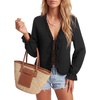 image:imageLYANER Womens Ruffle V Neck Tie Front Long Sleeve Loose Fit Y2k Blouse Top ShirtsBlack