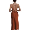 image:imageLYANER Womens Satin Cowl Neck Straps Slip Sexy Cut Out Cocktail Midi Dress Brown Solid Small