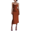 image:imageLYANER Womens Satin Cowl Neck Straps Slip Sexy Cut Out Cocktail Midi Dress Brown Solid Small