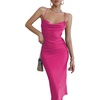 image:imageLYANER Womens Satin Cowl Neck Straps Slip Sexy Cut Out Cocktail Midi Dress Rose Red XSmall