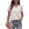 image:imageLYANER Womens Satin V Neck Ruffle Short Sleeve Dressy Casual Blouse Top ShirtsBeige