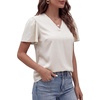 image:imageLYANER Womens Satin V Neck Ruffle Short Sleeve Dressy Casual Blouse Top ShirtsBeige