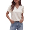 image:imageLYANER Womens Satin V Neck Ruffle Short Sleeve Dressy Casual Blouse Top ShirtsBeige
