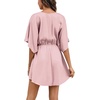 image:imageLYANER Womens Satin V Neck Twist Ruffle Flowy Swing Short Sleeve Elegant Mini DressBaby Pink