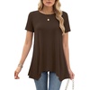 image:imageLYANER Womens Short Sleeve Blouse Crewneck Casual Asymmetrical Irregular Hem Tunic TopsDark Brown
