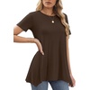 image:imageLYANER Womens Short Sleeve Blouse Crewneck Casual Asymmetrical Irregular Hem Tunic TopsDark Brown
