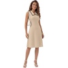 image:imageLYANER Womens Sleeveless Collared Dress Color Block A Line Flare Casual Midi DressesLight Beige