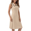 image:imageLYANER Womens Sleeveless Collared Dress Color Block A Line Flare Casual Midi DressesLight Beige