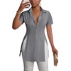 image:imageLYANER Womens Split Shirt Dress Collar Neck Button Down Short Sleeve Sexy Mini Dresses Club OutfitsGray
