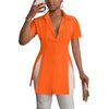 image:imageLYANER Womens Split Shirt Dress Collar Neck Button Down Short Sleeve Sexy Mini Dresses Club OutfitsOrange