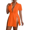 image:imageLYANER Womens Split Shirt Dress Collar Neck Button Down Short Sleeve Sexy Mini Dresses Club OutfitsOrange