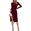 image:imageLYANER Womens Split Thigh Slit Hem Crew Neck Long Sleeve Solid Bodycon Midi DressSolid Wine Red