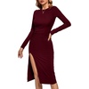 image:imageLYANER Womens Split Thigh Slit Hem Crew Neck Long Sleeve Solid Bodycon Midi DressSolid Wine Red