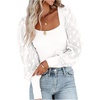 image:imageLYANER Womens Square Neck Blouse Sheer Mesh Lantern Sleeve Polka Dot Knit Business Casual Tops ShirtsPure White