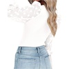 image:imageLYANER Womens Square Neck Blouse Sheer Mesh Lantern Sleeve Polka Dot Knit Business Casual Tops ShirtsPure White