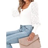 image:imageLYANER Womens Square Neck Blouse Sheer Mesh Lantern Sleeve Polka Dot Knit Business Casual Tops ShirtsPure White