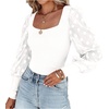 image:imageLYANER Womens Square Neck Blouse Sheer Mesh Lantern Sleeve Polka Dot Knit Business Casual Tops ShirtsPure White