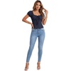 image:imageLYANER Womens Square Neck Drawstring Tie Button Down Short Sleeve Cute Blouse Top ShirtsNavy Blue