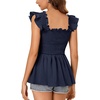 image:imageLYANER Womens Square Neck Ruffle Cap Short Sleeve Smocked Summer Peplum Top Babydoll Flowy Blouse TankSolid Navy