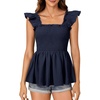 image:imageLYANER Womens Square Neck Ruffle Cap Short Sleeve Smocked Summer Peplum Top Babydoll Flowy Blouse TankSolid Navy