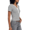 image:imageLYANER Womens Striped Henley V Neck Short Sleeve Dressy Casual Blouse Top ShirtsWhite