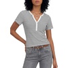 image:imageLYANER Womens Striped Henley V Neck Short Sleeve Dressy Casual Blouse Top ShirtsWhite