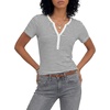 image:imageLYANER Womens Striped Henley V Neck Short Sleeve Dressy Casual Blouse Top ShirtsWhite