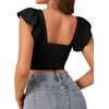 image:imageLYANER Womens Summer Sweetheart Blouse Smocked Backless Ruffle Sleeve Tank Crop TopsBlack
