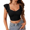 image:imageLYANER Womens Summer Sweetheart Blouse Smocked Backless Ruffle Sleeve Tank Crop TopsBlack