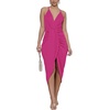 image:imageLYANER Womens Summer V Neck Ruched Wrap Slit Spaghetti Strap Midi Cocktail Wedding Guest DressRose