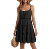 image:imageLYANER Womens Swiss Dot Spaghetti Strap Tie Smocked Tiered Flowy Beach Vacation Mini SundressBlack